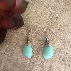 Artisan Copper Wire Green Sea-glass Earrings